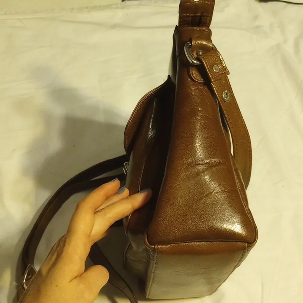 Vintage Brown Leather Ash Wood Saddle Purse
